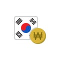 South Korea money and flag flat icon