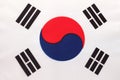 South Korea national fabric flag, textile background. Symbol of international asian world country Royalty Free Stock Photo