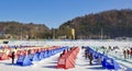 Ice fishing with colorful tents in Trout Festival in South Korea