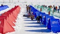 Ice fishing with colorful tents in Trout Festival in South Korea