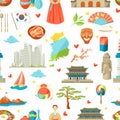 South Korea seamless pattern. Korean traditional symbols and objects