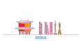 South Korea, Seoul line cityscape, flat vector. Travel city landmark, oultine illustration, line world icons