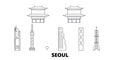 South Korea, Seoul line travel skyline set. South Korea, Seoul outline city vector illustration, symbol, travel sights Royalty Free Stock Photo