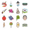 South Korea set icons in cartoon style. Big collection of South Korea vector illustration symbol.