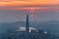 South Korea skyline of Seoul, The best view of South Korea with Lotte world mall at Namhansanseong Fortress