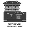 South Korea, South Suwon, Paldalmun Gate travel landmark vector illustration