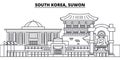 South Korea, Suwon line skyline vector illustration. South Korea, Suwon linear cityscape with famous landmarks, city