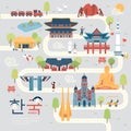 South Korea travel map Royalty Free Stock Photo