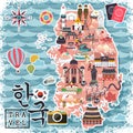 South Korea travel map Royalty Free Stock Photo