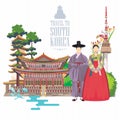 South Korea travel poster in light design. Korea Journey banner with korean objects