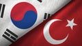South Korea and Turkey two flags textile cloth, fabric texture Royalty Free Stock Photo