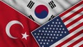 South Korea United States of America Turkey Flags Together Fabric Texture Illustration Royalty Free Stock Photo