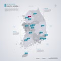 South Korea vector map with infographic elements, pointer marks Royalty Free Stock Photo