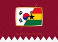 South Korea vs Ghana, group stage icon of football competition on burgundy background