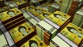 South Korea Won 50000 banknote packs - flying over KRW money stack