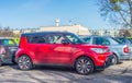 South Korean compact car red Kia Soul right side view