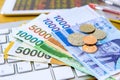 South Korean won currency and finance business. Royalty Free Stock Photo