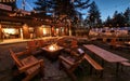 SOUTH LAKE TAHOE, CALIFORNIA, UNITED STATES - Oct 07, 2019: Basecamp Tahoe South Hotel lawn seating