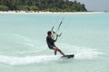 South Male atoll, Maldives, 13.March 2014:Man kiteboarding
