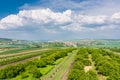 South Moravia, Czech republic: Vineyard fields on agriculture land. Countryside meadow, vineyard plant and beautiful landscape nea Royalty Free Stock Photo