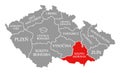 South Moravia red highlighted in map of Czech Republic