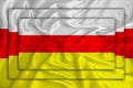 South ossetia flag on background texture. Three flags are superimposed on each other. The concept of design solutions. 3D-