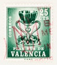 South Plan of Valencia Tax Stamp with Holy Grail and Red Postmark