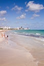 South Point Park in Miami Beach skyline buildings ocean view people at a distance social distancing on a sunny day walking Royalty Free Stock Photo