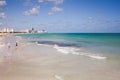 South Point Park in Miami Beach skyline buildings ocean view people at a distance social distancing on a sunny day walking Royalty Free Stock Photo