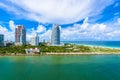 South Pointe Park and Pier at South Beach, Miami Beach. Aerial view. Paradise and tropical coast of Florida, USA Royalty Free Stock Photo