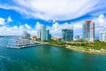 South Pointe Park and Pier at South Beach, Miami Beach. Aerial view. Paradise and tropical coast of Florida, USA