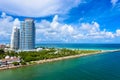 South Pointe Park and Pier at South Beach, Miami Beach. Aerial view. Paradise and tropical coast of Florida, USA Royalty Free Stock Photo