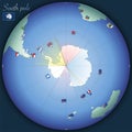 South pole global map with country flags