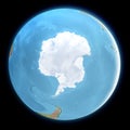 South Pole map. Antarctica, ice, melting, climate change. Climate emergency. Scientific expedition. Satellite view of the globe. Royalty Free Stock Photo