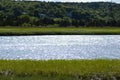 South River Marshfield Massachusetts with green grass Royalty Free Stock Photo