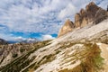 South Rock Face of Drei Zinnen or Tre Cime di Lavaredo - Sesto Dolomites Italy Royalty Free Stock Photo