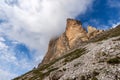 South Rock Face of Drei Zinnen or Tre Cime di Lavaredo - Sesto Dolomites Italy Royalty Free Stock Photo