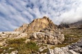 South Rock Face of Drei Zinnen or Tre Cime di Lavaredo in Sesto Dolomites Italy Royalty Free Stock Photo