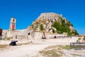 South side of the Old Fortress with the Venetian clock tower. Corfu island, Greece.