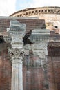 South Side of Roman Pantheon with Remnants of Original Granite Corinthian Columns Royalty Free Stock Photo