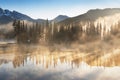 South Sister and Broken Top reflect over the calm waters of Sparks Lake at sunrise in the Cascades Range in Central Oregon, USA in Royalty Free Stock Photo