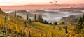 South styria vineyards landscape, Tuscany of Austria. Sunrise in autumn