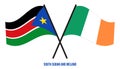 South Sudan and Ireland Flags Crossed And Waving Flat Style. Official Proportion. Correct Colors