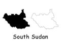 South Sudan Country Map. Black silhouette and outline isolated on white background. EPS Vector