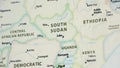 South Sudan on a map with defocus
