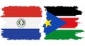 South Sudan and Paraguay grunge flags connection vector