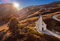 South Tyrol, Italy - The Chapel of San Maurizio Cappella Di San Maurizio at the Passo Gardena Pass in the Italian Dolomites