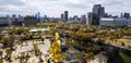 South view from Osaka Castle as seen from the roof that is decorating by the golden fish, with scenery of Osaka skyscrapers in Royalty Free Stock Photo