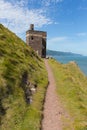 South west coast path near Porlock Somerset England UK old coastguard lookout tower at Hurlstone Point Royalty Free Stock Photo