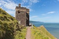 South west coast path near Porlock Somerset England UK old coastguard lookout tower at Hurlstone Point Royalty Free Stock Photo